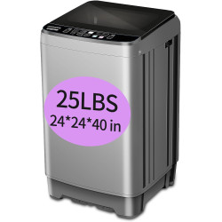 25 lbs Full Automatic Washing Machine with Drain Pump, 10 Wash Programs 8 Water Levels, Washer with LED Display for Dorm, Apartment, Home, Grey