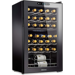 Wine Enthusiast 32-Bottle Dual Zone MAX Compressor Wine Cooler – Freestanding Mini Fridge with Digital Touchscreen, LED Display, Split Storage for Red & White Wines, Matte Black Refrigerator Home Bar