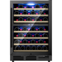24 Inch Dual Zone Wine Refrigerator, 54 Bottle Under Counter Wine Fridge for Built-in or Freestanding, Wine Cooler with Glass Door, Removable Shelves for Home, Office (Blcak)
