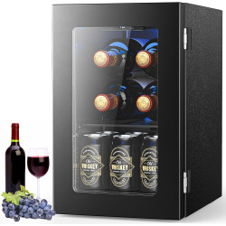 Wine Fridge Freestanding Counter-top, 24 Cans Wine Cellar Drink Cooler for Soda, Canned Beer, Adjustable Digital Temperature Control for Home Dorm Office, Black