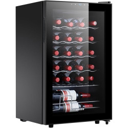 24 Bottle Mini Fridge, Small Freestanding Wine Cooler Refrigerator for Red and White with 40-66F Digital Temperature Control Glass Door