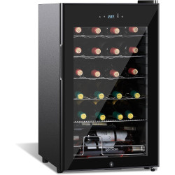 17 Inch Wine Cooler Refrigerator, Freestanding Under Counter Compact Wine Fridge, 40-65°F, 24 Bottle Countertop Mini Wine Cooler with Double-Layer Tempered Glass Door/Lock for Bedroom/Apartment