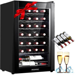 BODEGACOOLER 28 Bottle Compressor Wine Cooler for Home and Kitchen, Freestanding Mini Fridge with Digital Touchscreen, LED Display,Split Storage for Red & White Wines,Matte Black Refrigerator Home Bar