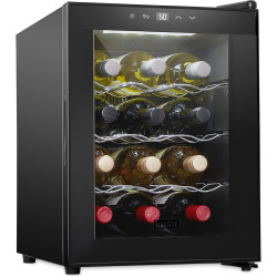 Schmécké 12 Bottle Red And White Wine Thermoelectric Wine Cooler/Chiller Counter Top Wine Cellar with Digital Temperature Display, Freestanding Refrigerator Smoked Glass Door Quiet Operation Fridge