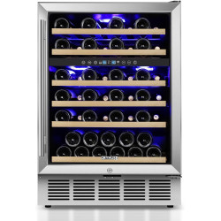 24 Inch Wine Cooler Refrigerator, 46 Bottle Dual Zone Wine Fridge with Stainless Steel Glass Door, Adjustable Shelves, Upgraded Compressor, Built-In Freestanding for Home, Bar, Kitchen