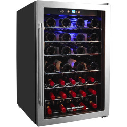 Hamilton Beach HBWF4303, 43-Bottle Wine Cooler Fridge Cellar with Curved Wire Shelves, Digital Control, Mirror Finish