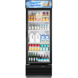 Tylza Commercial Refrigerator with Glass Door Display Beverage Fridge, 11.15 Cu Ft Upright Beverage Cooler Merchandiser with Replaceable Advertising Light Board, Rebound Door, Fast Cooling, Black