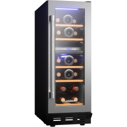16-Bottle Wine Fridge, 12-Inch Compressor Cooler with Dual Zone, Built-in or Under Counter, 41-64F Digital Touchscreen, Triple-Layer Glass Wine Refrigerator for Home and Office