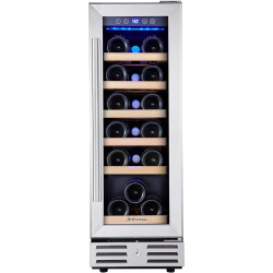 Kalamera Mini Fridge 18 Bottle - 12 inch Wine Cooler Refrigerator, Built-in or Freestanding, with Stainless Steel & Double-Layer Tempered Glass Door, and Temperature Memory Function Wine Fridge