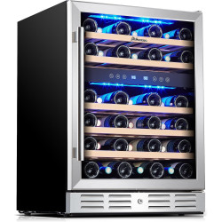 Kalamera 24 inch Wine Cooler, 37 Bottle - Dual Zone Built-in or Freestanding Fridge with Stainless Steel Reversible Glass Door, for Home, Kitchen or Office