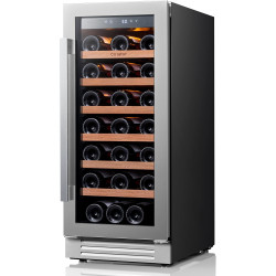 Ca'Lefort 15 Inch Wine Cooler Refrigerator, 33 Bottles Wine Coolers with Glass Door, 3 LED Built-in Compressor Fridge with Adjustable Shelves for Home Office Bar (3.0 cu.ft)