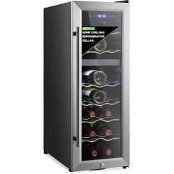 NutriChef 18 Bottle Wine Fridge | Dual Zone Wine Chiller | Adjustable Temperature 41°F to 64°F | Ultra Quiet Operation | Wine Cooler For Home & Office | Free Standing 32x11x23 IN (Black)