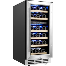 EUHOMY 15 Inch Wine Fridge, Dual Zone Wine Chiller with Digital Temperature Control, Wine Cooler Upgraded Compressor Fits Low Noise, Wine Storage with Double-Layer Glass Door, 33 Bottles.