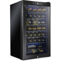 Schmecke 34 Bottle Compressor Wine Cooler Refrigerator w/Lock | Large Freestanding Wine Cellar | 41f-64f Digital Temperature Control Wine Fridge For Red, White, Champagne or Sparkling Wine - Black