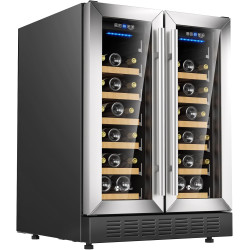 KingChii 24 Inch 34 Bottle Dual Zone Wine Cooler Refrigerator Professional Compressor, Stainless Steel & Tempered Glass For Red Wine, Champagne - Built-in or Freestanding for Home, Office, Kitchen