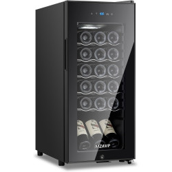 Mini Wine Fridge-Black, 18 Bottles Low Noise Compressor Wine Cooler, Freestanding Wine Cellar with Glass Door and Digital Temperature Control, 14 Inch Wine Refrigerator for Bar, Home & Office