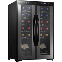 Nutrichef 24 Bottle Wine Fridge | Dual Zone Wine Chiller | Adjustable Temperature 41°F to 64°F | Ultra Quiet Operation | Wine Cooler For Home & Office | Free Standing 31x19x20 IN | Black