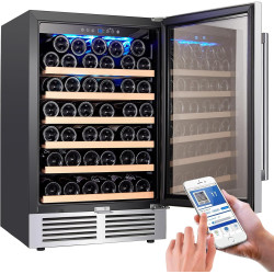 BODEGA Wine Fridge Freestanding, 24 inch Under Counter Wine Refrigerator, Champagne Cooler with App Control, Glass Door, for Kitchen, Bedroom, Home, Office, Holds 52 Bottles