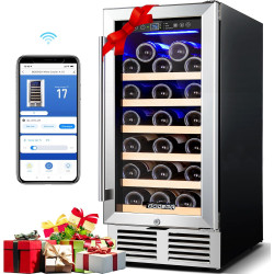 BODEGA Wine Fridge Freestanding, 15 inch Under Counter Wine Refrigerator, Champagne Cooler with App Control, Glass Door, for Kitchen, Holds 31 Bottles