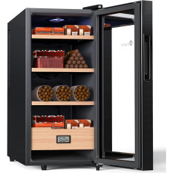 KingChii 26L Electric Cigar Humidors, Temperature Control Cabinet with Spanish Cedar Wood Shelves & Drawer Hygrometer Gifts for Men (200 Counts Capacity)