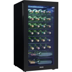 Danby DWC036A2BDB-6 3.3 Cu. Ft. Free Standing Wine Cooler, Holds 36 Bottles, Single Zone Drinks Fridge with Glass Door-Beverage Chiller for Kitchen, Home Bar, in Black