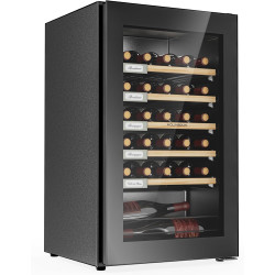 Wine Fridge, 33 Bottles Freestanding Wine Cooler, Intelligent Compressor, Frost Free, Glass Door, 41-64℉ Adjustable Digital Temperature Control, for Red, White, Champagne or Sparkling Wine