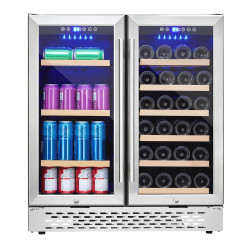 Wine and Beverage Refrigerator Cooler, Dual Zone Wine Fridge, Lockable Digital Temp Control Wine Cabinet, Built-In or Freestanding Wine Cellar, 28 Bottles 80 Cans