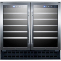 Summit SWC3668 36" Undercounter Dual Zone Wine Cooler with 68 Bottle Capacity LED Lighting Digital Thermostat Factory Installed Locks in Stainless
