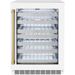 ZLINE Autograph Edition 24 in. Touchstone Dual Zone 44 Bottle Wine Cooler With White Matte Glass Door And Polished Gold Handle (RWDOZ-WM-24-G)