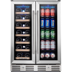 24 Inch Wine and Beverage Fridge, Wine Refrigerator Dual Zone Hold 20 Bottles and 78 Cans,Built-In or Freestanding Digital Touch Control
