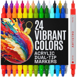 ARTISTRO 24 Acrylic Paint Markers for Rock, Fabric, Wood, Glass, Craft, Decoration - Dual-Tip Paint Pens - Stocking Stuffers, Christmas Gift Idea for Teens, Grandkids, Kids - Art Supplies