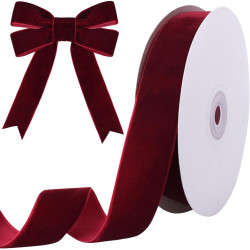 10 Yards Burgundy Velvet Ribbon 1 Inch for Christmas Tree,Dark Red Velvet Christmas Ribbon for Gift Wrapping Crafts Bow Wreath Holiday Decorations (Burgundy)
