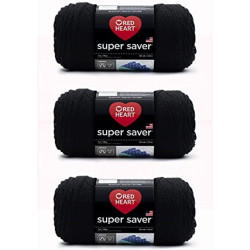 Red Heart Super Saver Black Yarn - 3 Pack of 198g/7oz - Acrylic - 4 Medium (Worsted) - 364 Yards - Knitting/Crochet