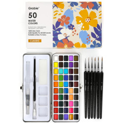 Grabie 50 Colors Watercolor Paint Set, Detail Paint Brush Included, Watercolor Paints, Painting Sets, Art Supplies for Painting, Travel Watercolor Set, Amateur Hobbyists