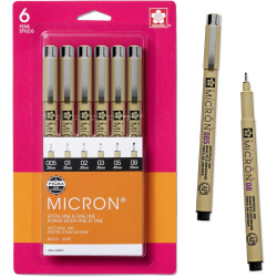 SAKURA Pigma Micron Fineliner Pens - Archival Black Ink Pens - Pens for Writing, Drawing, or Journaling - Assorted Point Sizes - 6 Pack