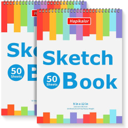 9" x 12" Sketch Book, 2-Pack 50 Sheets Spiral Bound Art Sketchbook, Acid Free Artist Drawing Book Paper, Art Supplies for Adults Kids, Craft Activities, Sketch Paper for Drawing Coloring Sketching