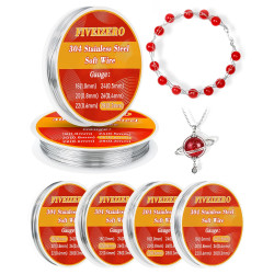 FIVEIZERO Stainless Steel Wire for Jewelry Making,Include 18/20/22/24/26/28 Gauge 304 Stainless Steel Beading Wire Thin Metal Craft Wire for Necklace,Bead Stringing,DIY Jewelry,Floral and Home Crafts