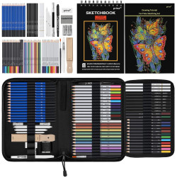 Prina 76 Pack Drawing Set Sketching Kit, Pro Art Supplies with 3-Color Sketchbook, Include Tutorial, Colored, Graphite, Charcoal, Watercolor & Metallic Pencil, for Artists Adults Teens Beginner