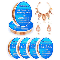 FIVEIZERO 6 Rolls 6 Size Jewelry Making Copper Wire Kit - 18/20/22/24/26/28 Gauge Pure Dead Soft Bare Copper Wire for Electroculture Gardening, Crafting, Beading, Sculpting