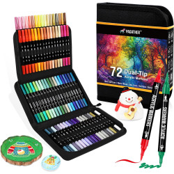 72 Colors Acrylic Paint Markers, Dual Tip with Fine Tip and Brush Tip Pens for Stone, Wood, Calligraphy, Canvas, Ceramic, Metal, Glass, Rock Painting, DIY Crafts Art Supplies Kit