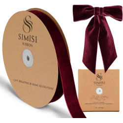 Burgundy Velvet Ribbon 1'' 25 Yards for Christmas Tree, Gift Wrapping, Flower Bouquet, Wreath Decorations, Bow Making