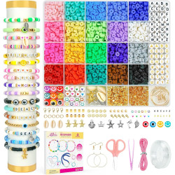 Dowsabel Clay Beads Bracelet Making Kit for Beginner, 5000 Pcs Preppy Polymer Clay Beads with Charms Kit for Jewelry Making, DIY Arts and Crafts Birthday Gifts Toys for Kids Age 6-13