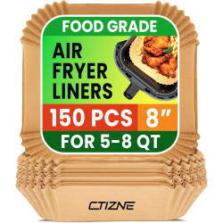 Air Fryer Liners Disposable, 150Pcs 8" Square [Food Grade Material] Unbleached Parchment Paper Liners Non-Stick & Waterproof Oilproof for 5-8 QT Airfryer Basket, Baking, Roasting Microwave, Oven