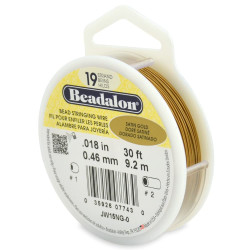 Beadalon 19 Strand Stainless Steel Bead Stringing Wire, .018 in / 0.46 mm, Satin Gold, 30 ft / 9.2 m