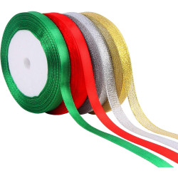 DECYOOL 4 Rolls 100 Yards Christmas Ribbons Metallic Glitter Fabric Holiday Festival Satin Ribbons 10mm Wide for Gift Wrapping Decoration