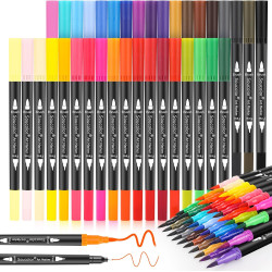 Soucolor Art Brush Markers Pens for Adult Coloring Books, 36 Colors Numbered Dual Tip (Brush and Fine Point) Marker Pen for Kids Note taking Planner Hand Lettering Calligraphy Drawing Journaling