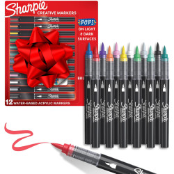 Sharpie Creative Markers, Water-Based Acrylic, Brush Tip, Assorted Colors, 12 Count – Arts & Crafts, Kids Activity, School Classroom; Works on Paper, Metal, Wood, Ceramic, Glass, Rock, Canvas