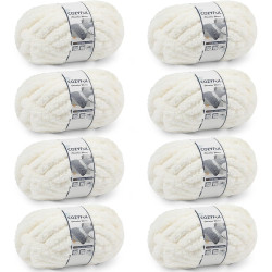 Chunky Yarn for Hand Knitting - #10 Chunky Chenille Yarn, Jumbo Big Thick Chunky Yarns for Crocheting, Super Bulky Chunky Knit Blanket Yarns, 8 Skein (25 yds 8 oz Each Skein), Cream