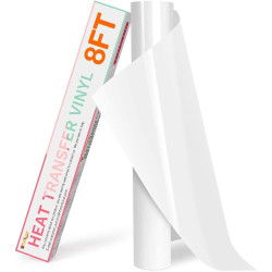 HTVRONT HTV Roll Heat Transfer Vinyl - 12" x 8ft White HTV Vinyl for Shirts, Iron on Vinyl for All Cutting Machine - Easy to Cut & Weed for Heat Transfer Design (White)