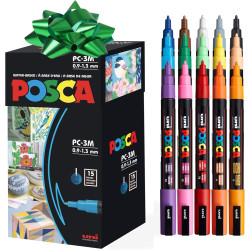 uni Posca Top Selling Paint Markers, 3M Fine Point Acrylic Paint Pens with Reversible Tips, Artist Recommended For Gifts, Decorations, Fabric, Metal, Glass, Wood and Canvas, Set of 15